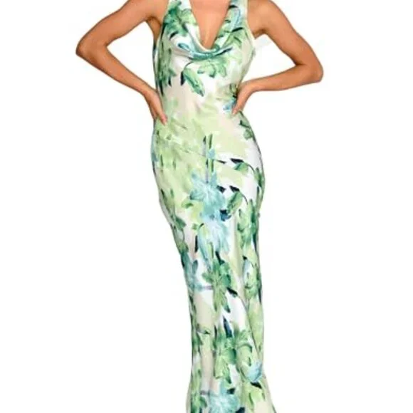 Satin Backless Maxi Dress Cowl Neck Formal Wedding Guest Party Satin Backless Maxi Dress Cowl Neck Formal Wedding Guest Party